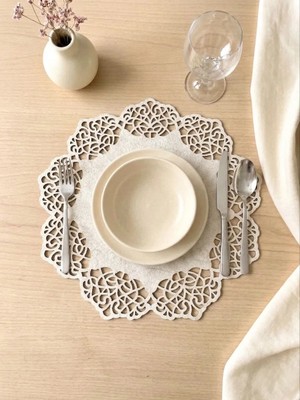 Ergüven Home Bej (Koyu Krem) Süet Kumaş Yuvarlak Amerikan Servis Supla Takımı 6'Lı 35 x 35 cm