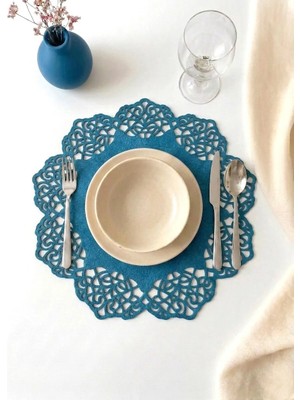 Ergüven Home Mavi Süet Kumaş Yuvarlak Amerikan Servis Supla Takımı 6'Lı 35 x 35 cm