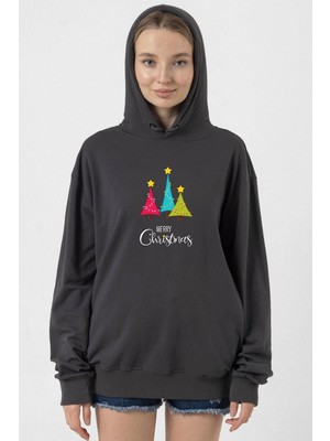 Tshirthane Merry Christmas Füme Kadın 2ip Kapşonlu