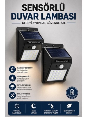 Renas Store Solar Sensörlü Duvar Lambası Bahçe Lamba 20 LED Işık