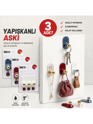 LUXMON Gold Uçlu Kendinden Yapışkanlı Plastik Duvar Askısı 3 Adet