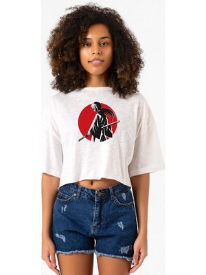 Rurouni Kenshin Samurai Logo Beyaz Kırçıllı Kadın Crop Tshirt