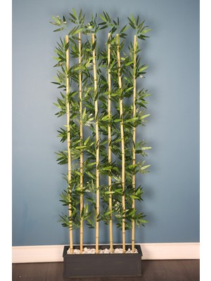 Empressco Kumaş Yapraklı 6 Çubuklu Gri Saksıda Bambu Seperatör (20X70X220CM)