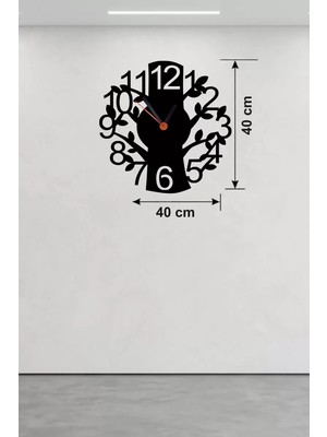 Bezos Mey Ithalat® Modern Hayat Ağacı Tasarım Ahşap Duvar Saati - 40X40 cm Dekoratif