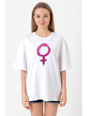 Purple Venus Symbol Beyaz Kadın Oversize Tshirt