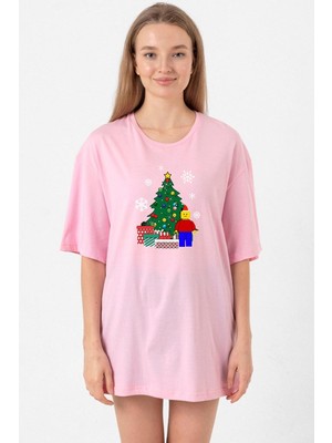 LEGO Man Christmas Pembe Kadın Oversize Tshirt