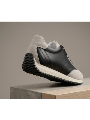 Growish GD0124 Hakiki Deri & Nubuk Termoaktif Taban Üst Kalite Koku Yapmaz Siyah Antrasit Yeşil Hafif Taban Sneaker Spor Ayakkabı