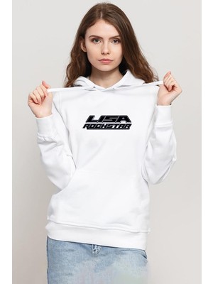 Tshirthane Lisa Rockstar Beyaz Kadın 3ip Kapşonlu Sweatshirt