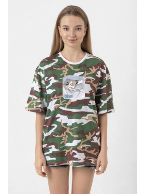 Babymonster Forever Kamuflaj Kadın Oversize Tshirt
