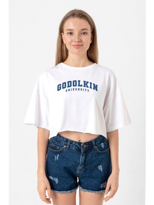 Gen V Godolkin University Letter Beyaz Kadın Crop Tshirt