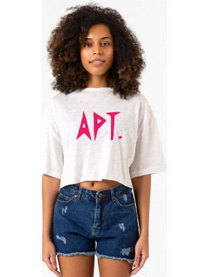 Blackpink Apt Beyaz Kırçıllı Kadın Crop Tshirt