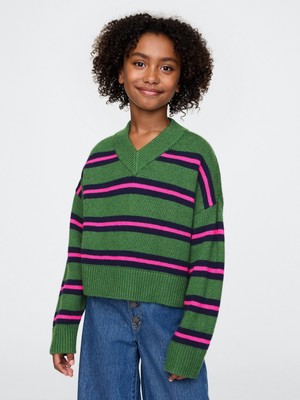 Gap Kız Çocuk Koyu Yeşil CashSoft Oversize V Yaka Kazak