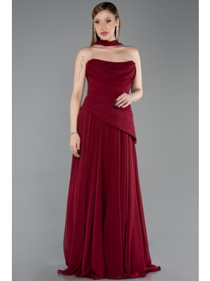 Abiyefon Straplez Peplum Kesim Uzun Şifon Abiye Elbise ABU5763