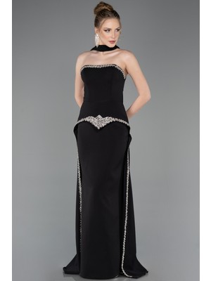 Abiyefon Taşlı Straplez Yaka Peplum Uzun Kuyruklu Abiye ABU5769