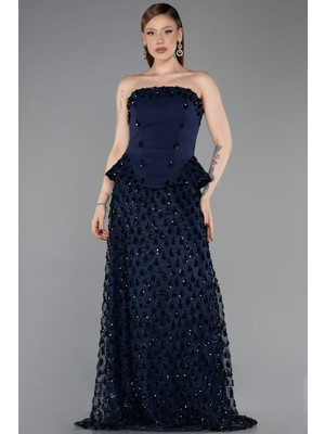 Abiyefon Pullu Straplez Peplum Kesim Abiye Elbise ABU6124