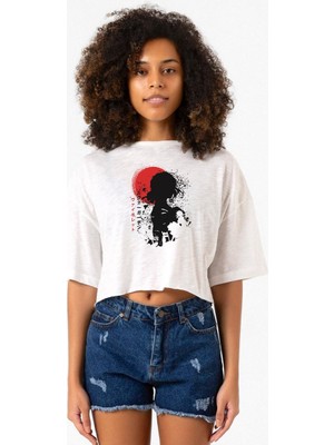 Violet Evergarden Anime Dark Poster Beyaz Kırçıllı Kadın Crop Tshirt