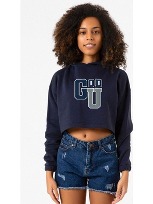 Tshirthane Gen V Godolkin University Abbreviation Lacivert Kadın Crop Kapşonlu