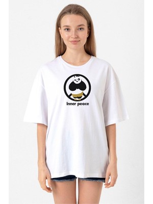 Kung Fu Panda Inner Peace Beyaz Kadın Oversize Tshirt
