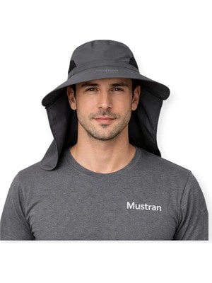 Mustran Sök Tak Maskeli Enseli Güneş Şapkası Güneş Korumalı Unisex Outdoor Yazlık Şapka-Gri