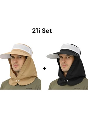 Mustran 2'li Set Geniş Siper Gölgelikli Güneş Korumalı Önden Cırtcırtlı Yazlık Güneş Şapkası Unisex