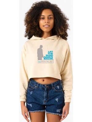 Tshirthane The Mentalist Let The Mind Bej Kadın Crop Kapşonlu