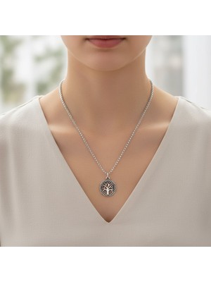 Alooya Minimal Yaşam Ağacı Gümüş Kaplama Örme Zincir Kolye