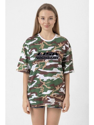 Lisa Rockstar Kamuflaj Kadın Oversize Tshirt