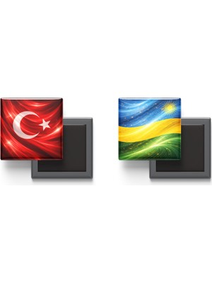 İberk Buzdolap Magnetleri - Ruanda Bayrağı ve Türk Bayrağı - 2'li Set Magneti