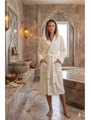 Embays Collection Kapüşonlu Bornoz ,bukle Bornoz, %100 Pamuklu ,hamam Sauna Bornoz Kadın / Unisex Bornoz