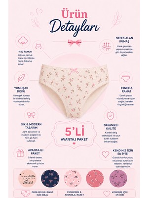 ByDon Kadın Desenli Kilot 5'li Avantaj Paket (Esnek , Pamuklu Kumaş )