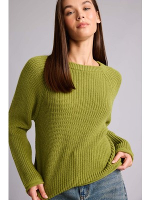 DeFacto Regular Fit Bisiklet Yaka Yeşil Kazak L2567AZ26WN