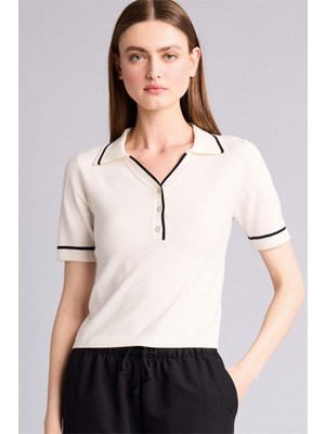 DeFacto Regular Fit Polo Yaka Kısa Kollu Ekru Tişört G9226AX26AU