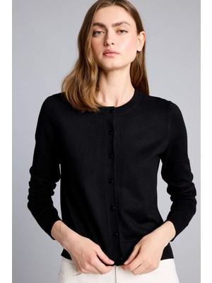DeFacto Regular Fit Bisiklet Yaka Siyah Hırka D6282AX26AU