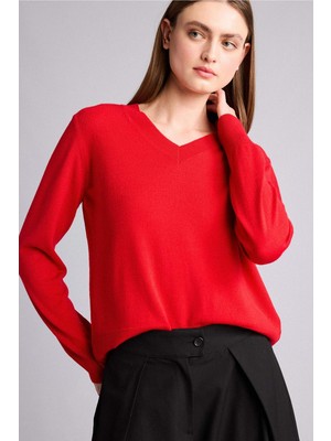 DeFacto Relax Fit V Yaka Kırmızı Kazak C4024AX26WN