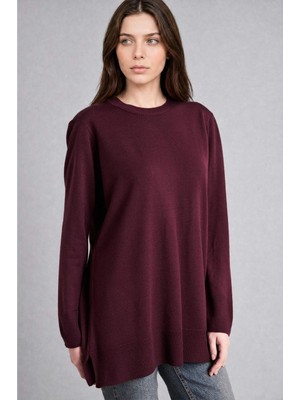 DeFacto Regular Fit Bisiklet Yaka Triko Bordo Tunik H3431AZ26AU