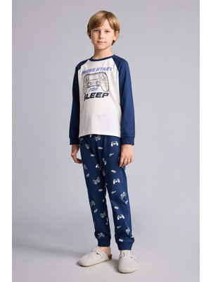 DeFacto Baskılı Uzun Kollu Pijama Üstü Uzun Pijama Altı 2'li Pijama Takımı Erkek Çocuk H6664A826AU