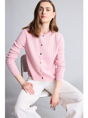 DeFacto Regular Fit Bisiklet Yaka Pembe Hırka H8479AX26WN
