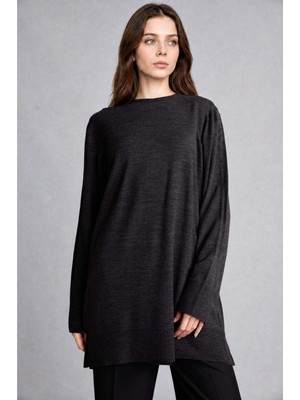 DeFacto Regular Fit Bisiklet Yaka Triko Antrasit Tunik H3431AZ26AU