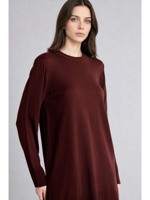 DeFacto Regular Fit Bisiklet Yaka Triko Kahverengi Tunik H3431AZ26AU