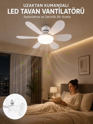 MidasTech LED Aydınlatmalı Tavan Vantilatörü Güçlü Hava Sirkülasyonu Sağlayan Sessiz Motorlu Uzaktan
