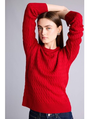 DeFacto Regular Fit Bisiklet Yaka Kırmızı Kazak H8477AX26WN