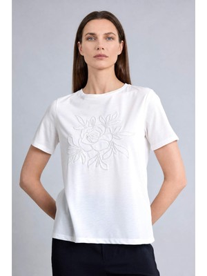 DeFacto Regular Fit Bisiklet Yaka Nakış Çiçekli Kısa Kollu Tişört H8719AX26AU