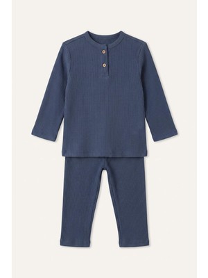 DeFacto Fitilli Kaşkorse Uzun Kollu Pijama Üstü Uzun Pijama Altı 2'li Pijama Takımı Erkek Bebek I1314A526AU