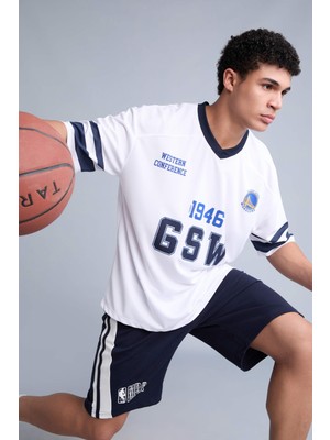 DeFacto NBA Golden State Warriors Oversize V Yaka Kısa Kollu Tişört G2423AX26AU