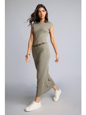 DeFacto Bodycon Vücudu Saran Dik Yaka Modal Kısa Kollu Maxi Elbise H0862AX26AU