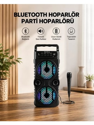 Nemere İthalat LED Işıklı Bluetoothlu Hoparlör Mikrofonlu Taşınabilir Ses Sistemi Nemere Ithalat