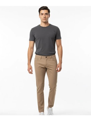 Altınyıldız Classics Erkek Camel Diz İzi Yapmayan Slim Fit Dar Kesim 5 Cep Pamuklu Kanvas Esnek Chino Pantolon