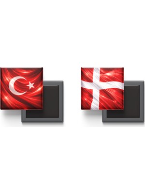 İberk Buzdolap Magnetleri - Danimarka Bayrağı ve Türk Bayrağı - 2'li Set Magneti