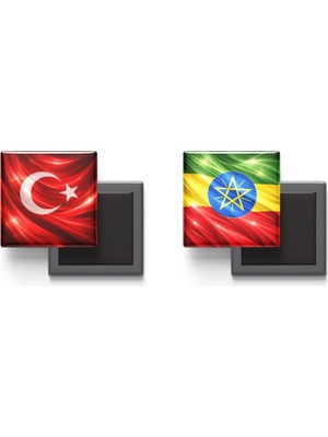 İberk Buzdolap Magnetleri - Etiyopya Bayrağı ve Türk Bayrağı - 2'li Set Magneti