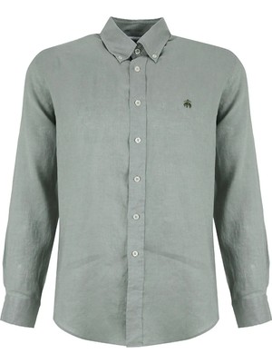 Brooks Brothers Haki Erkek Düğmeli Regular Fit Logo Baskılı Gömlek BBSS26MSH022